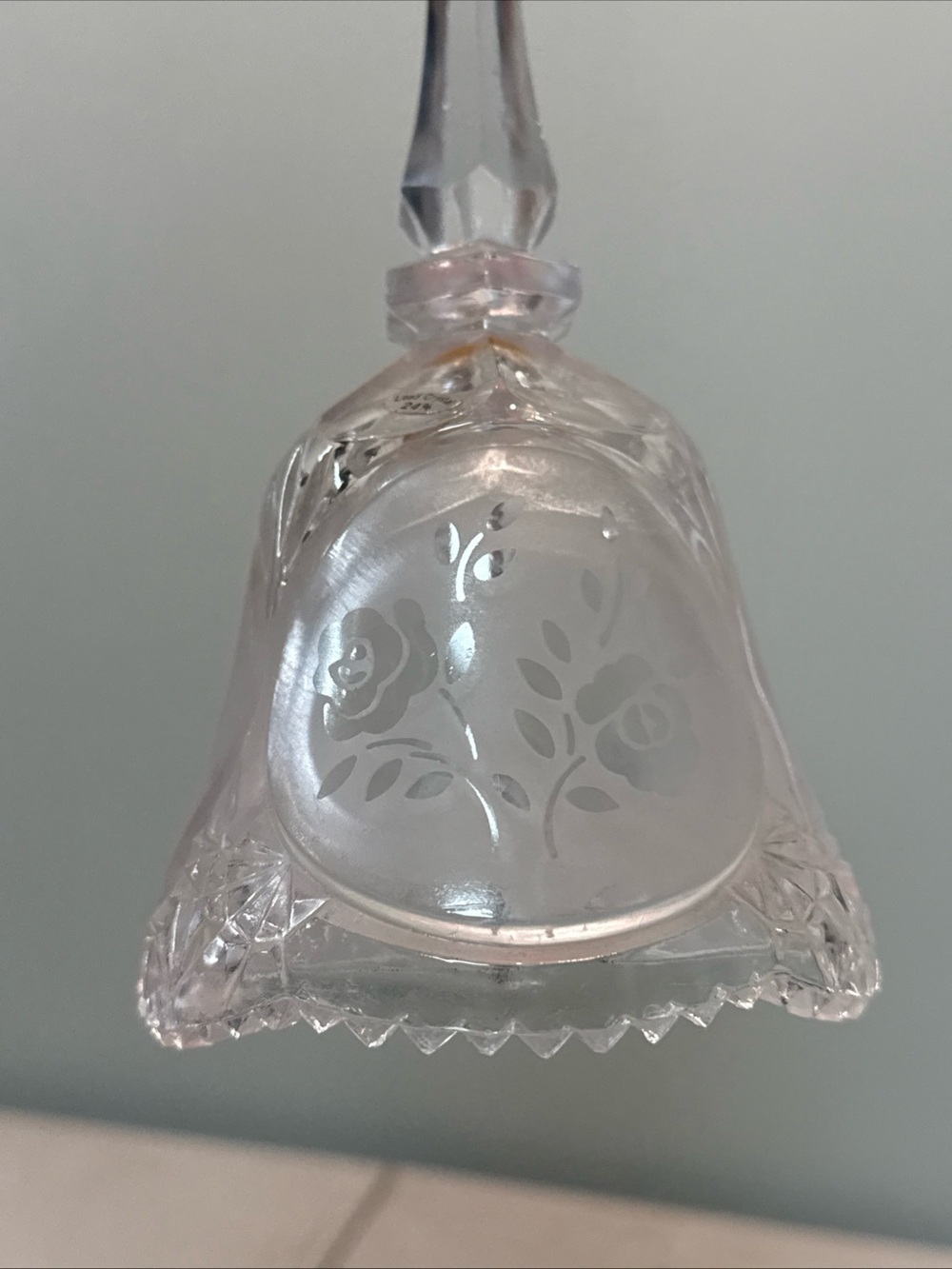 Vintage Lead Crystal Bell 8" Etched 3 Rose Flower Frosted Panels Dinner Table